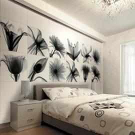 Muurdecoratie achterwand slaapkamer bloemen